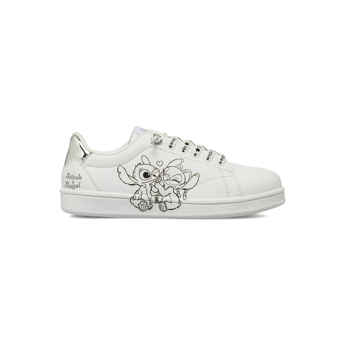 Girl's White Sneakers with Stitch Print and laces with writing - Image 9