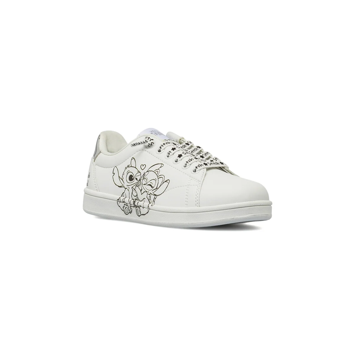 Girl's White Sneakers with Stitch Print and laces with writing - Image 10