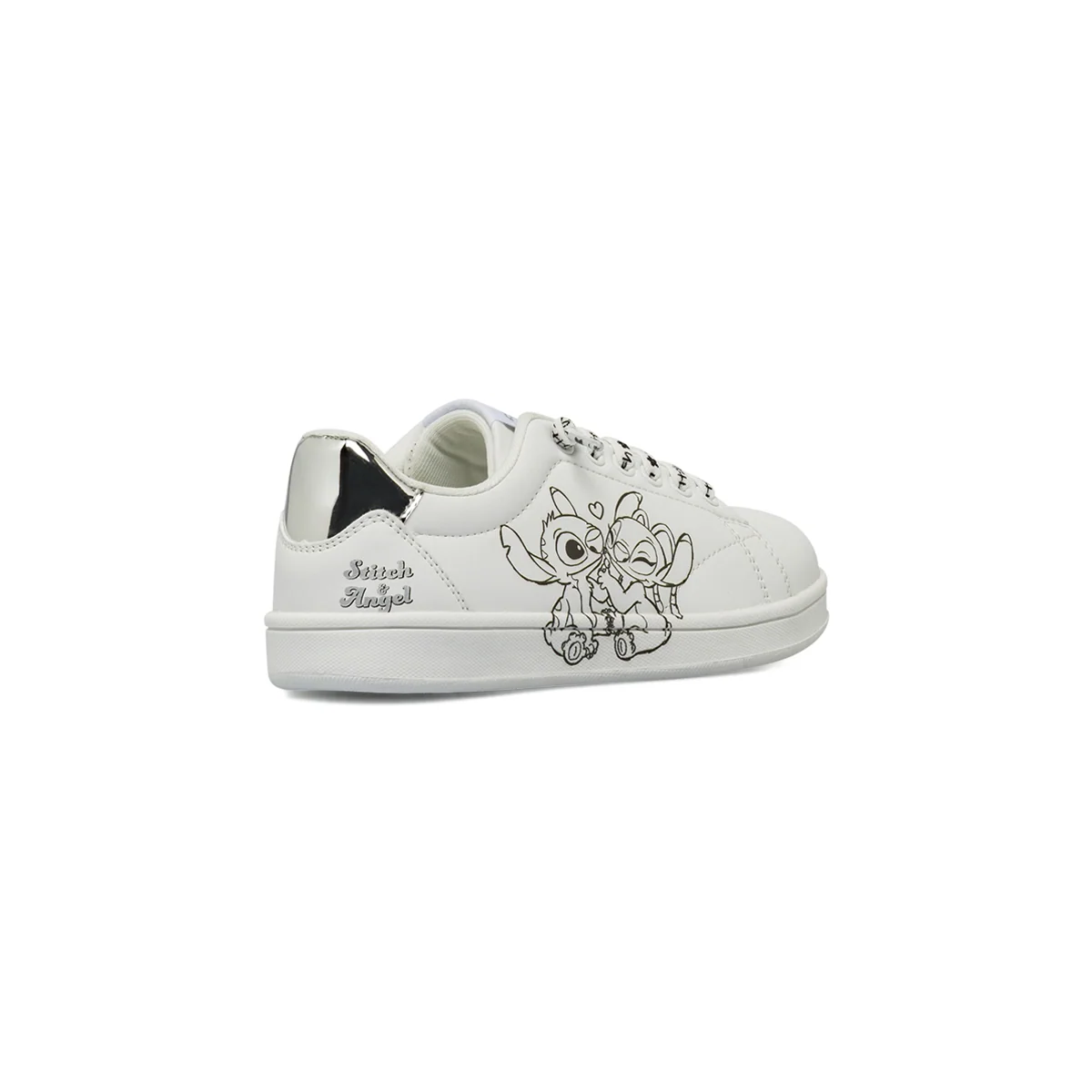 Girl's White Sneakers with Stitch Print and laces with writing - Image 11