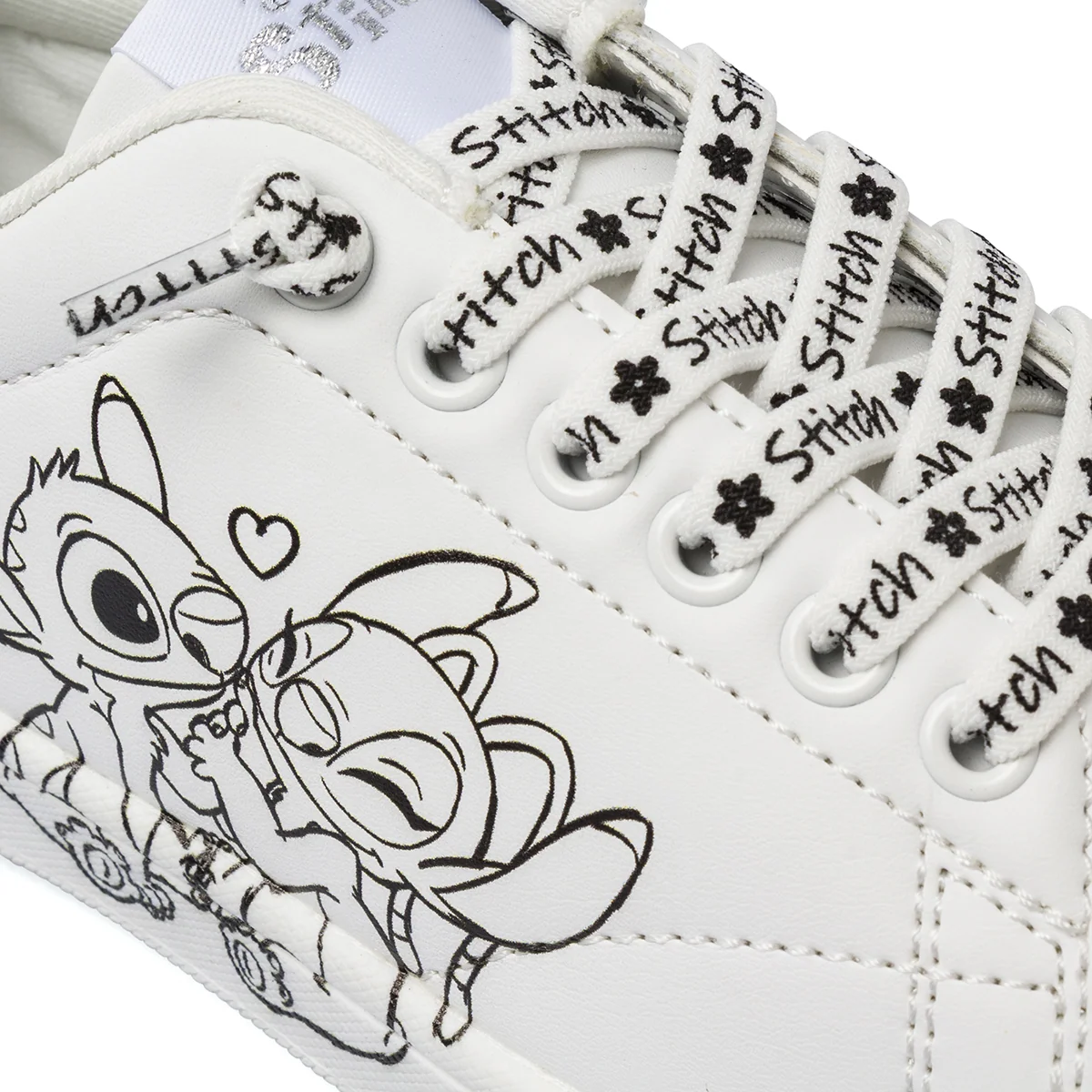 Girl's White Sneakers with Stitch Print and laces with writing - Image 3
