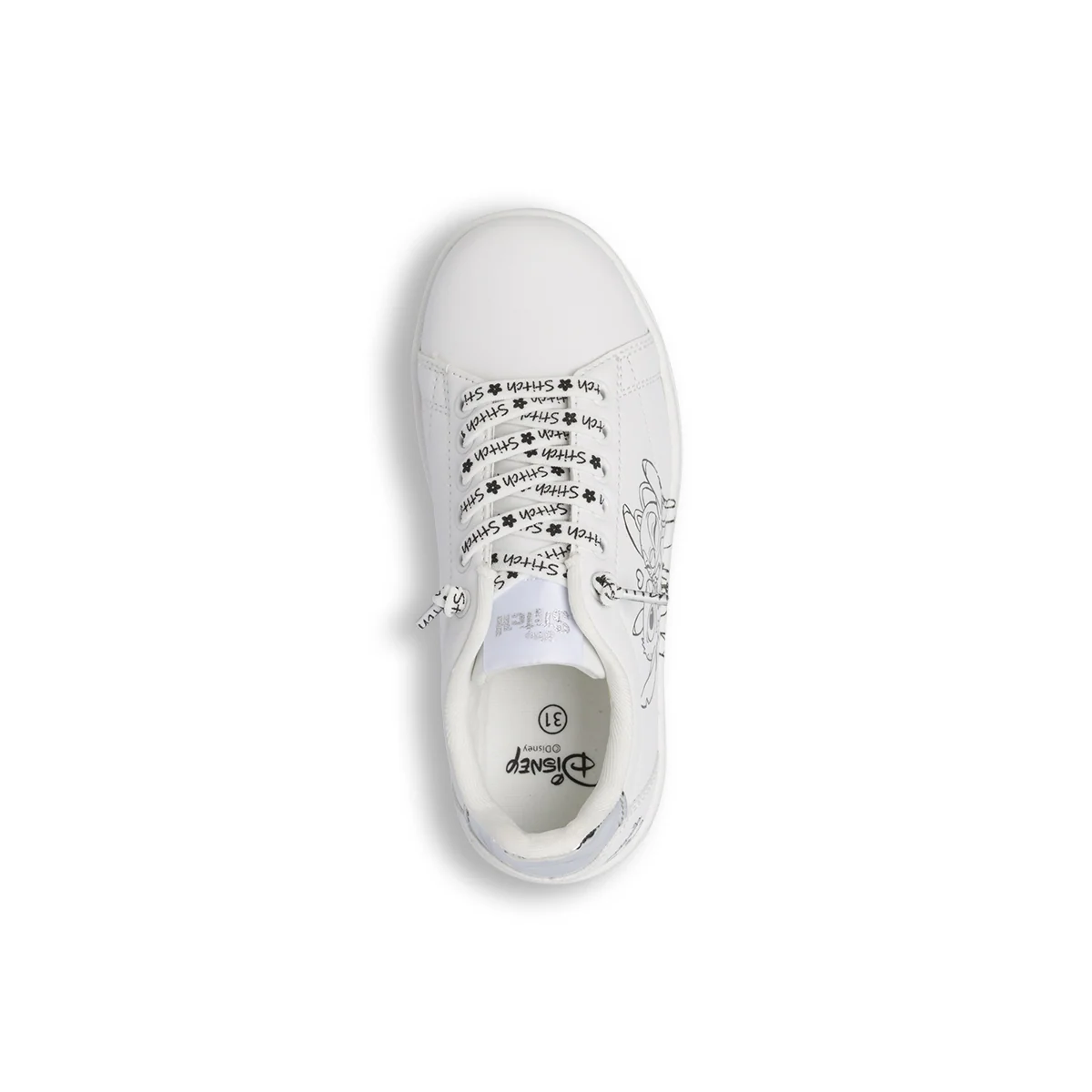 Girl's White Sneakers with Stitch Print and laces with writing - Image 12