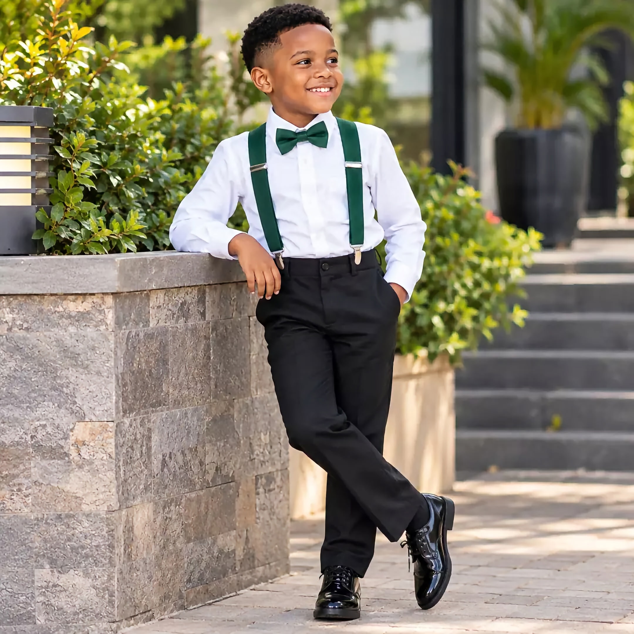Boys Wear Formal Outfit Set with Full Sleeve Shirt, Trouser, Suspender & Bow Tie | Kids Wedding Birthday Dress Combo