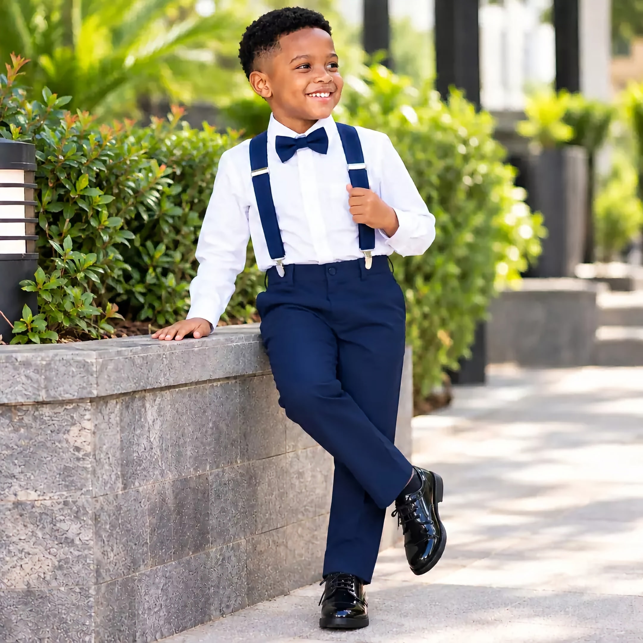Boys Wear Formal Outfit Set with Full Sleeve Shirt, Trouser, Suspender & Bow Tie | Kids Wedding Birthday Dress Combo - Image 2