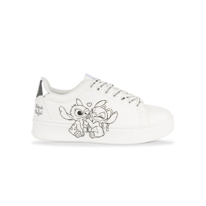 Girl's White Sneakers with Stitch Print and laces with writing - Image 8