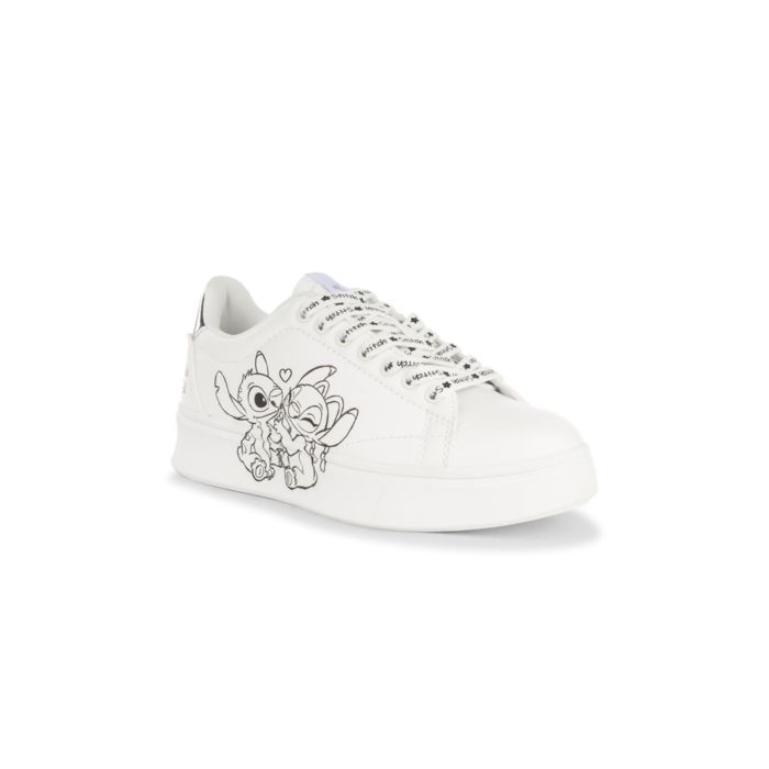 Girl's White Sneakers with Stitch Print and laces with writing - Image 7