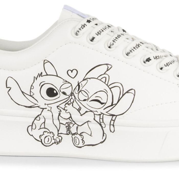 Girl's White Sneakers with Stitch Print and laces with writing - Image 5